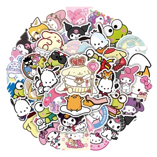 Y&amp;P| ชุดสติ๊กเกอร์ Sanrio การ์ตูนเส้นขยุกขยิกกันน้ำ, 50 แผ่น/ชุด