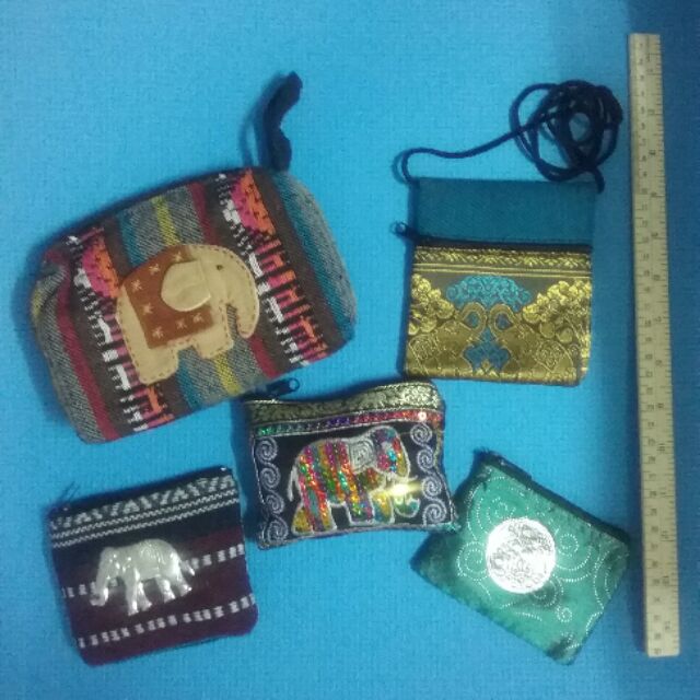 THAI VINTAGE SILVER ELEPHANT PATTERN HANDMADE HANDBAG NECK BAG COINS SOUVENIR WALLET PURSE 