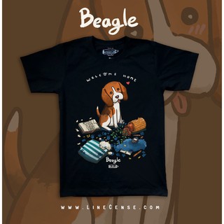 เสื้อยืดfashionBeagle " welcome home " Dog on Black T-shirt เสื้อยืด พรีเมี่ยม สีดำ ลายน้องหมาบีเกิลS-5XL