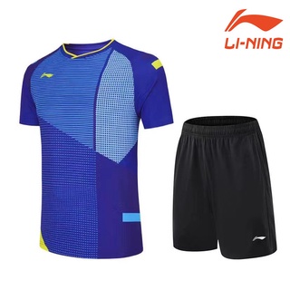 Li Ning ชุดเสื้อกีฬาแบดมินตัน แขนสั้น แบบแห้งเร็ว สําหรับผู้ชาย และผู้หญิง