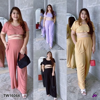 TT16064 Set #Bigsize เสื้อครอปผูกโบว์+กางเกงขายาว Set #Bigsize crop top + bow pants