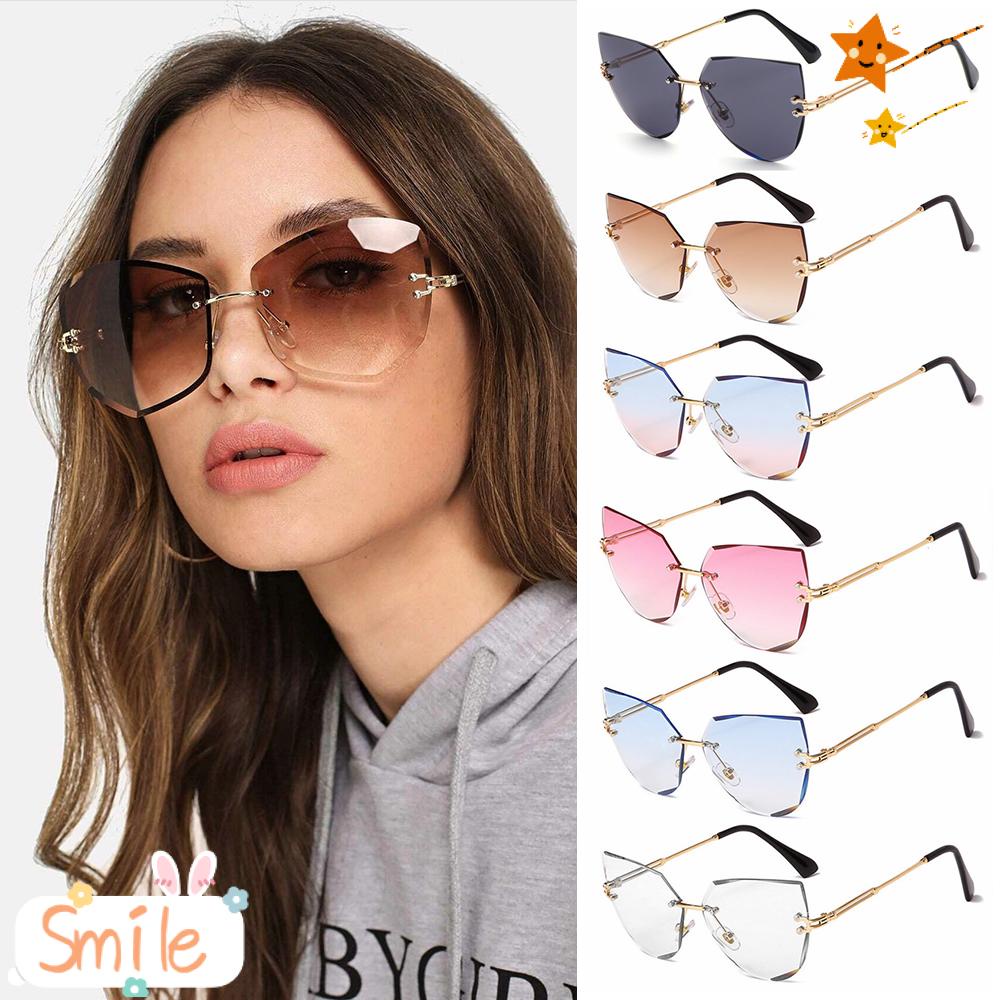 Smile Fashion Cat Eye Sunglasses Frameless Eyeglasses Shades Rimless Gradient Uv400 Cutting Lens