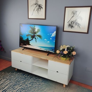 เฟอร์นิเจอร์ไม้ยางพารา  ชั้นวางทีวี Tv unit งานไม้แท้ Evergreen furniture สไตล์มินิมล แต่งบ้าน Tv unit : 4144-4D2S-NB