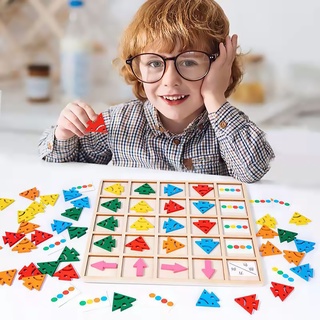 ของเล่นเด็ก Montessori ของเล่นเสริมพัฒนาการ เกมกระดานไม้ เสริมพัฒนาการเด็ก ฝึกสมอง การรับรู้สี การรู้จำทิศทาง ของเล่นไม้
