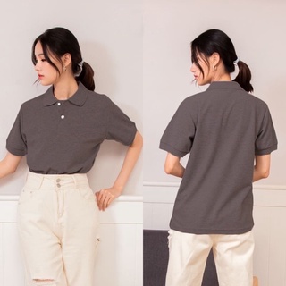 nibbana collar shirt unisex เสื้อคอปก สีเทาเข้ม