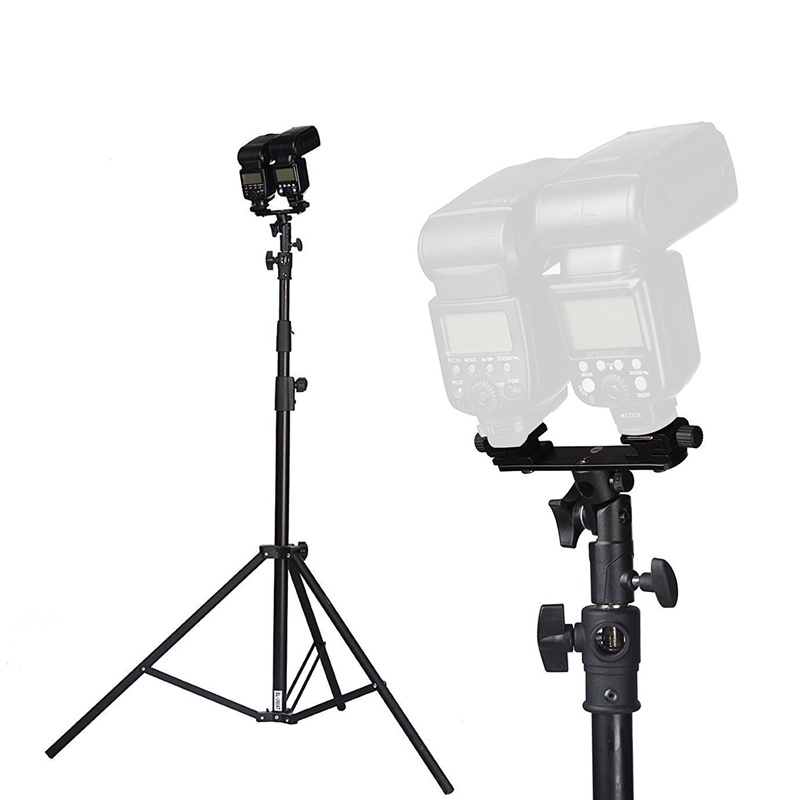 ขายึดโคมไฟหัวคู่ที่วางแฟลชรองเท้าร้อนคู่ฐานแฟลชที่วางโคมไฟรูปตัว E ร่มสะท้อนแสงแบบเสียบได้ Double head lamp bracket