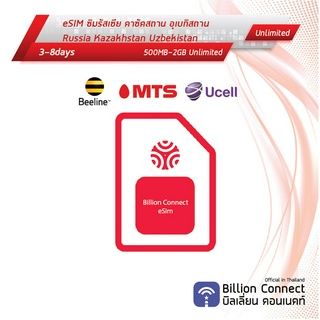 eSIM Russia Kazakhstan Uzbekistan Sim Card Unlimited Daily : ซิมรัสเซีย อุเบกิสถาน คาซัคสถาน 3-8วันซิมต่างประเทศ BC