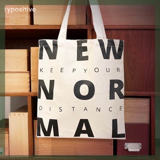 typositive กระเป๋าผ้าแคนวาส (สีครีม) สกรีน NEW NORMAL สไตล์มินิมอล