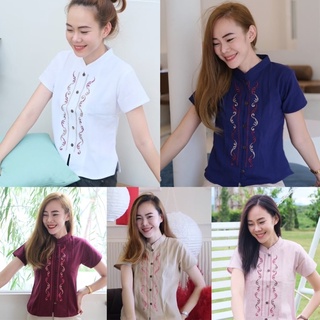 เสื้อคอจีนปักคอม เสื้อพื้นเมือง เสื้อผู้หญิง