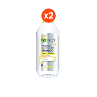 แพคคู่สุดคุ้ม การ์นิเย่ ไมเซล่า คลีนซิ่ง วอเตอร์ วิตามินซี 400มลx2 GARNIER MICELLAR VITAMIN C 400MLx2 ล้างเครื่องสำอาง