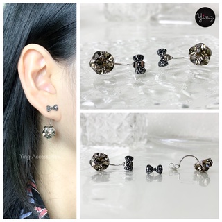 ✨ต่างหูโบว์&amp;เพชรกลม สไตล์ Two Ways Earrings ก้านเงินแท้