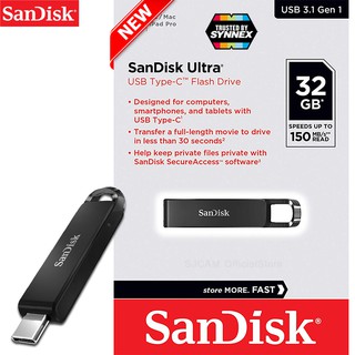 SanDisk Flash Drive Ultra USB 3.1 Gen 1 Type-C 32GB (SDCZ460-032G-G46) แฟลตไดซ์ แฟลชไดร์ฟ ซินเน็ค รับประกัน Synnex 5 ปี