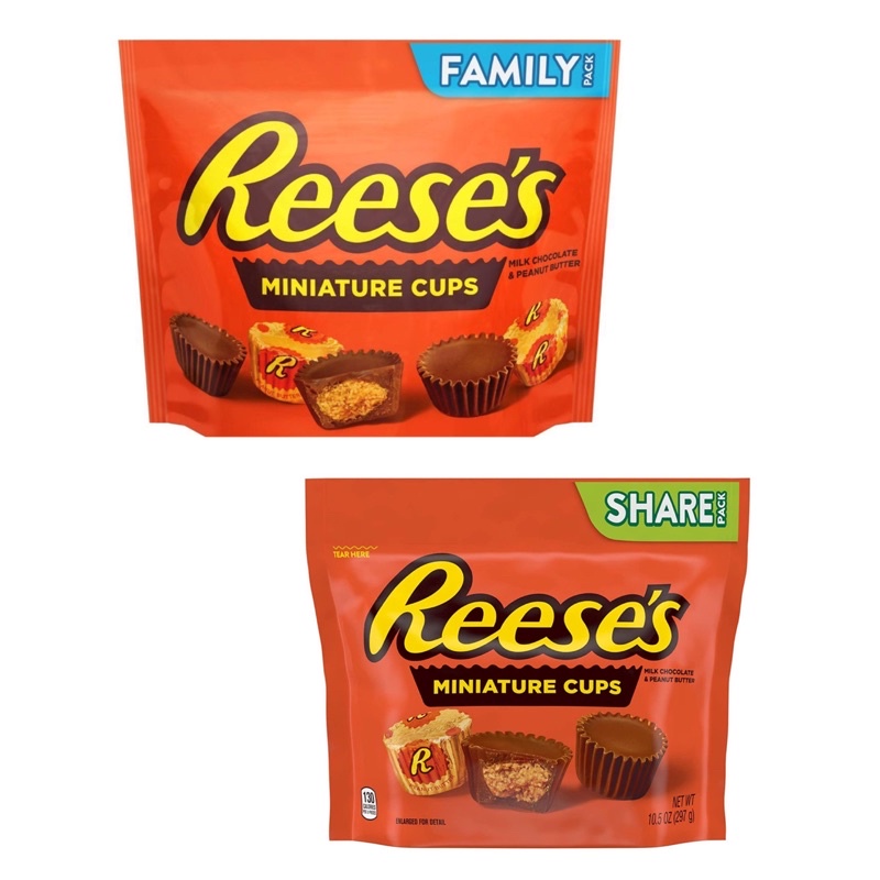 Reese's peanut butter cup milk chocolate ช็อกโกแลตนมรูปถ้วยไส้ครีมเนยถั่ว มี 2 ขนาด จากประเทศสหรัฐอเ
