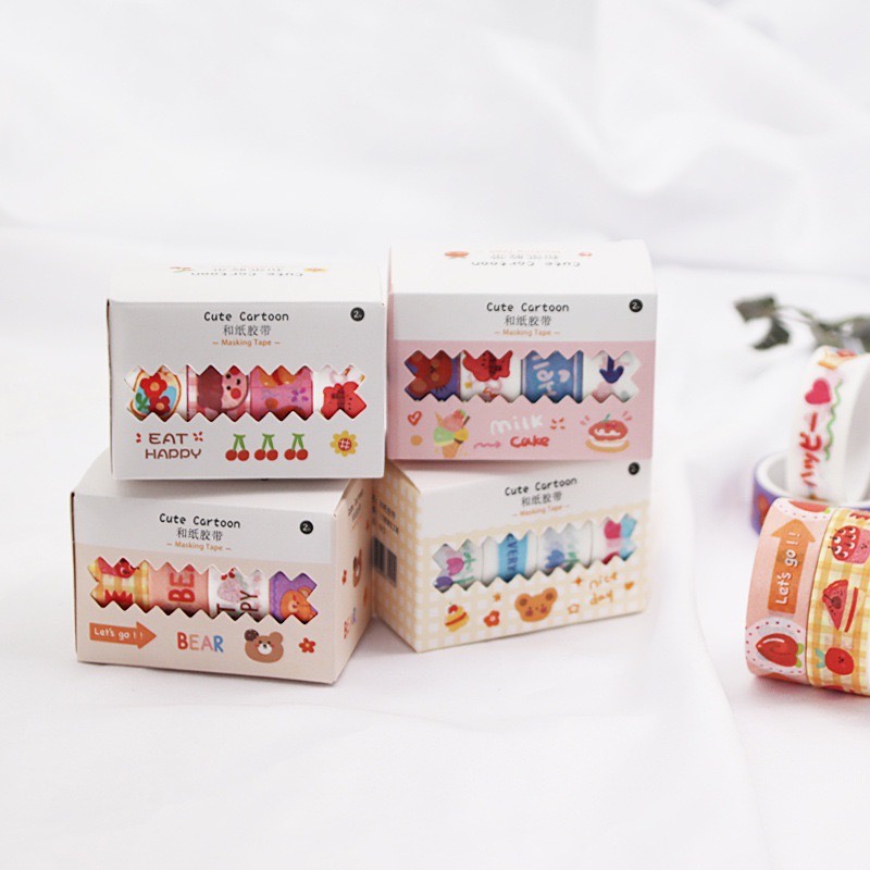 เทปตกแต่ง การ์ตูน 4 ม้วน หมี วาชิเทป DIY กล่อง ตกแต่ง ไดอารี่ สติ๊กเกอร์ เทป สติกเกอร์ เทปกระดาษ Washi Tape เครื่องเขียน