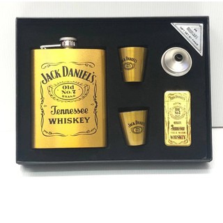 JACK ทอง เซทกระป๋องใส่เครื่องดื่ม เหล้า แก้ว2ใบ กรวย1 ไฟแช็ก1