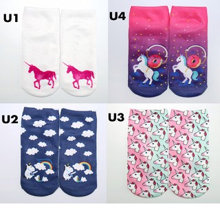 NUCHON Clothing ถุงเท้าข้อสั้น  แฟชั่น สตรี Women Lady Girl Sport Japanese  Unicorn Cotton Socks