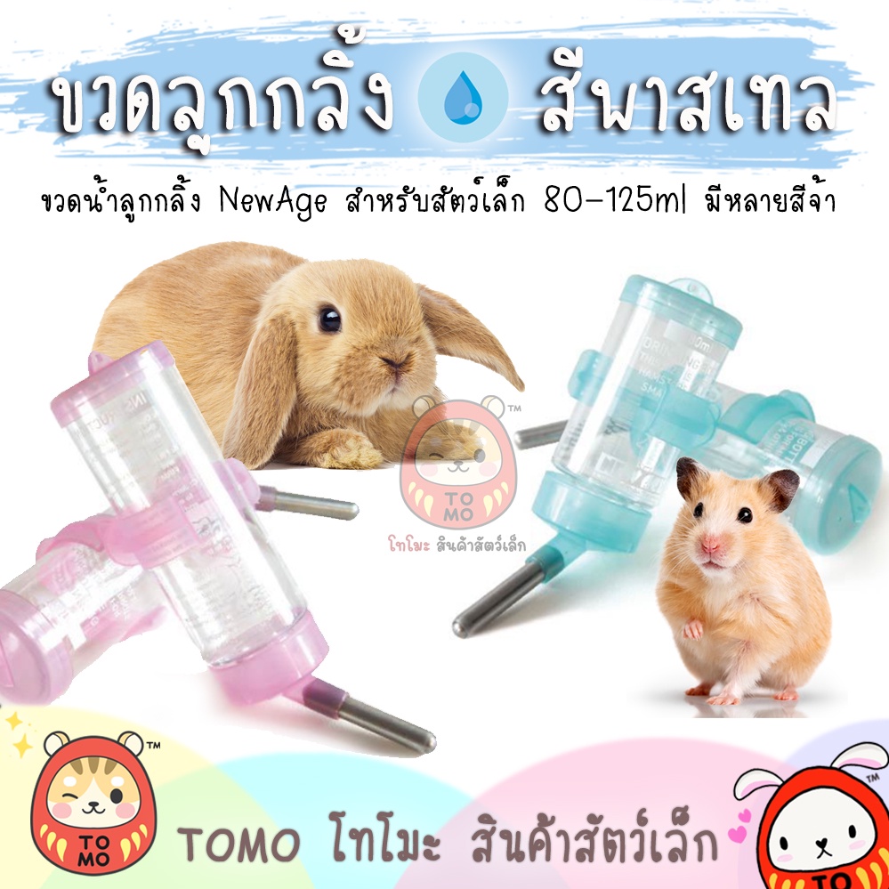 ร้านโทโมะ (ขั้นต่ำ50.-) ขวดน้ำลูกกลิ้ง นิวเอจ ขวดสีพาสเทล สำหรับสัตว์เล็ก แฮมสเตอร์ ชูการ์ เจอร์บิล เม่นแคระ กระรอก