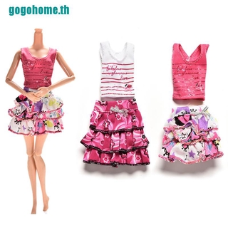 【gogohome】ชุดเสื้อยืดแขนสั้น กระโปรง สําหรับตุ๊กตาบาร์บี้ 2 ชิ้น/ชุด