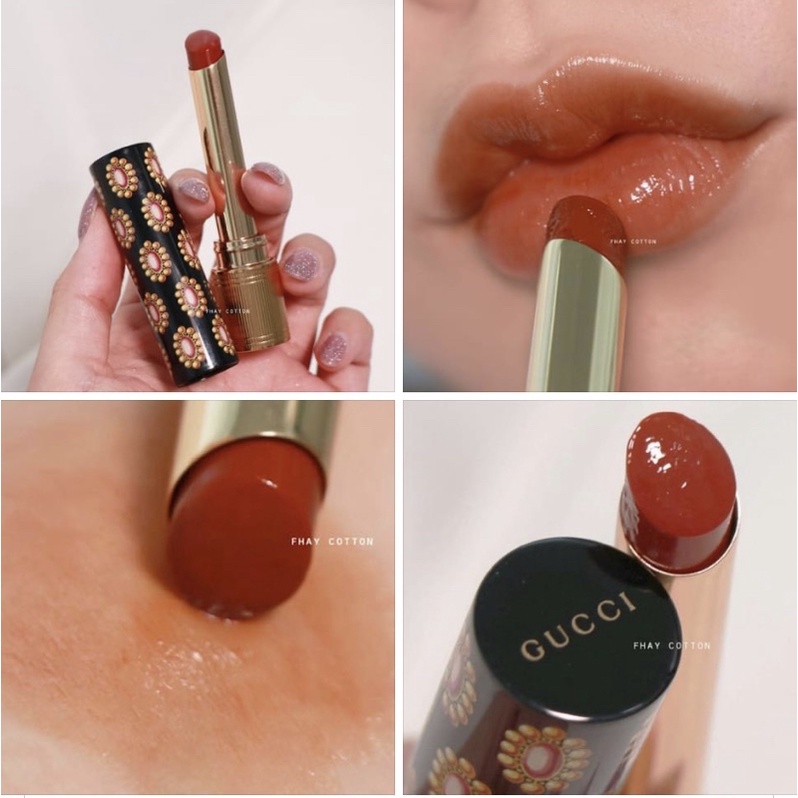 แท้/พร้อมส่ง Gucci Rouge de Beauté Brillant Glow & Care Shine Lipstick