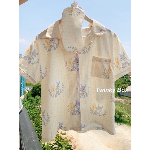 Twinkybox Pajamas | ชุดนอนลาย Thumper ( Bambi ) สีเหลือง มี 2 ขนาด ผ้าไหมเกาหลี