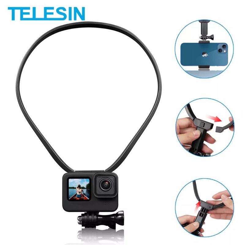 TELESIN Neck Hold Mount Lanyard Strap for GoPro Hero 12 11 10 9 8 Insta360 Osmo Action 4/3/2/1 / 4K SJCAM EKEN Smartphon