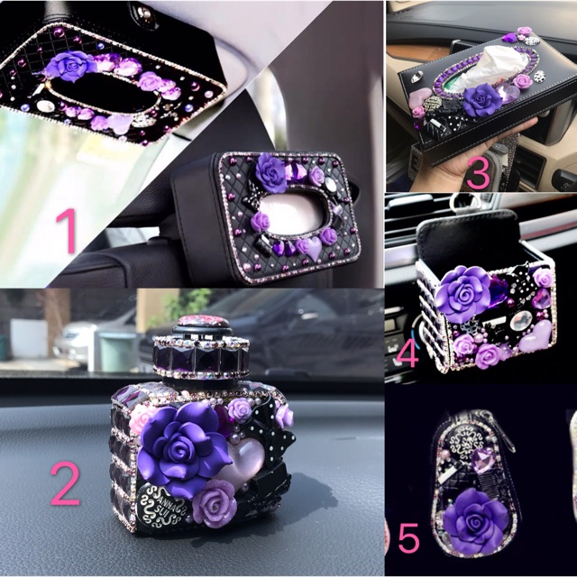 Ungu Anna sui Purple Car Goods กล่องทิชชู่ดอกไม้สีม่วง ที่วางโทรศัพท์มือถือ hp holder กระเป๋าสตางค์ 