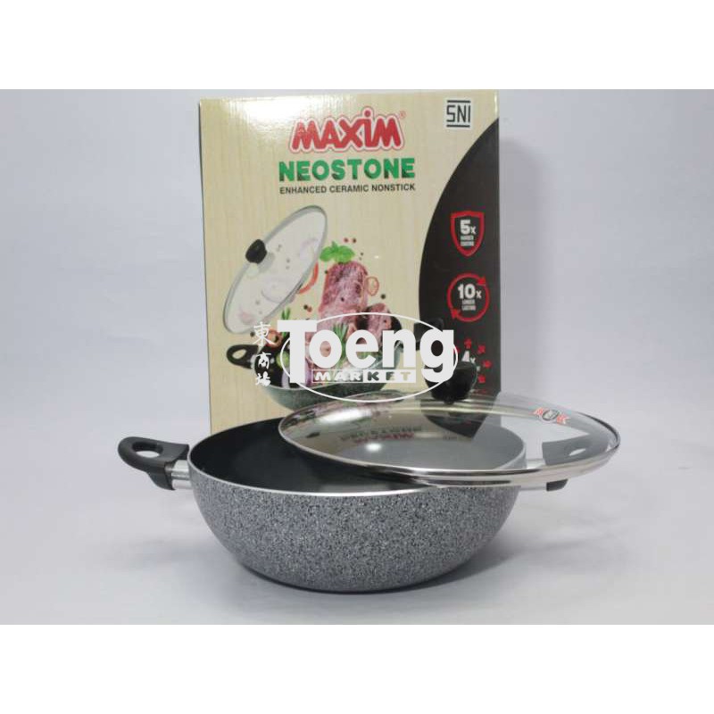 MAXIM WOK พร้อมกระจก LID / NEOSTON WOK 30cm+GC NS / MAXIM CERAMIC WOK