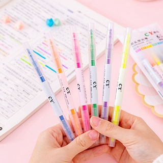 ( Ready Stock ) ปากกาไฮไลท์แบบสองหัว 6 สี