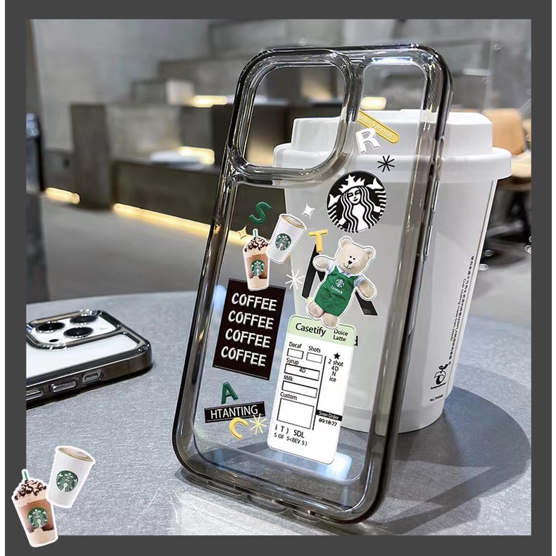 เคสโทรศัพท์มือถือซิลิโคน TPU ใส แบบนิ่ม ลายหมีกาแฟ กันกระแทก สําหรับ IPhone 14 13 12 Mini 11 Pro XS Max X XR 8 7 6 6S Plus
