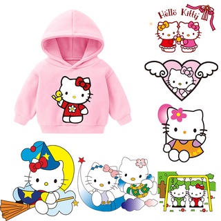 แผ่นแพทช์รีดติดเสื้อผ้า ลาย Hello Kitty สําหรับตกแต่งเสื้อผ้า DIY