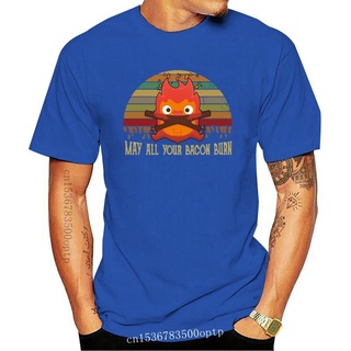 เสื้อยืด ผ้าฝ้าย พิมพ์ลาย Calcifer May All Your Bacon Burn สไตล์วินเทจ สําหรับผู้ชาย