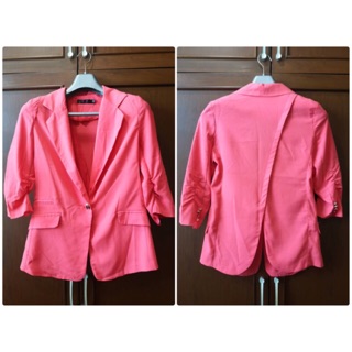 Blazer เบลเซอร์ เสื้อ สูท ผ้าบาง ไม่ร้อน สีชมพู มีลูกเล่นด้านหลัง ใส่ ทำงาน ได้