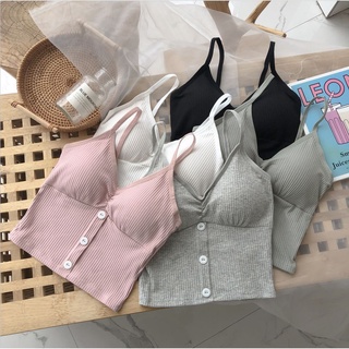 สินค้าพร้อมส่งจากไทย💥Angle Bra 💥(N671) เสื้อครอปครึ่งตัว สีพาสเทลแต่งกระดุมหน้า