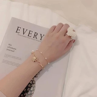 สร้อยข้อมือรูปหัวใจ 2 ชั้น สร้อยข้อมือไข่มุก สร้อยข้อมือ กำไลข้อมือ กำไลแฟชั่น เครื่องประดับ ผู้หญิง สไตล์เกาหลี B28
