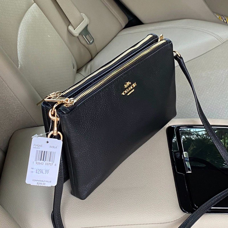 Coach f34265 Lyla ครอสบอดี้ หนังแท้สีดำ 2 ซิป อะไหล่ทอง สวยมาก สายถอดและปรับความยาวได้ ขนาด 9.5 x 5 