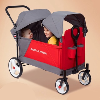 Radio Flyer รถสีแดง รถเด็กกลางแจ้ง Double Canopy Camping Car