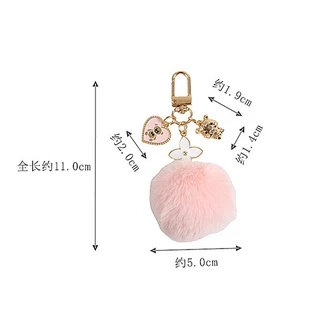 Ins ใหม่ Kawaii Love Bear สีชมพู สีดํา ปอมปอม พวงกุญแจผู้หญิง พวงกุญแจรถ พวงกุญแจ จี้ ของขวัญ อุปกรณ์เสริม