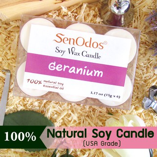 SenOdos เทียนหอมอโรม่า เทียนทีไลท์ Tealight Set Geranium Soy Candles กลิ่นเจอร์เรเนียม ขนาดพกพา 15 g. (6 ชิ้น)