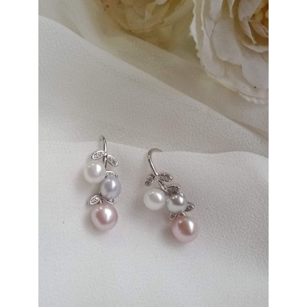 ต่างหูมุก 3สี ครั้น เพชร cz