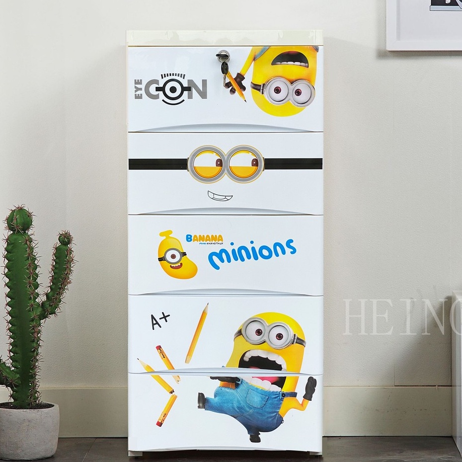 HEINOเพิ่มหนาลิ้นชักเก็บของลายการ์ตูนตู้เสื้อผ้าตู้เก็บของแบบหลายชั้น สามารถล็อคได้  พร้อมล้อเลื่อน5ชั้น4ชั้น3ชั้น