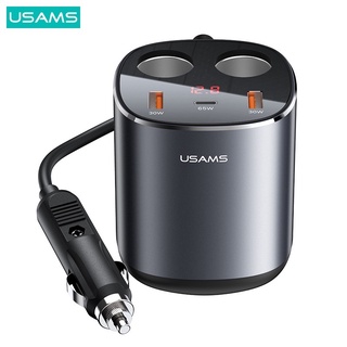 Usams C28 รุ่นใหม่ จอแสดงผลดิจิทัล 245W ที่ชาร์จในรถยนต์ USB Type C 3 พอร์ต และบุหรี่คู่ PD QC ชาร์จเร็ว