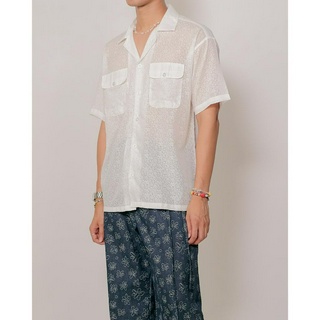 CLUB ✿ 01 Floral-Sheer Resort Shirt in White | เสื้อเชิ้ตคอเปิด สไตล์รีสอร์ท ผ้าซีทรูลายดอกไม้ สีขาว