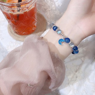 ธรรมชาติสีเทามูนสโตนสร้อยข้อมือพลอยสีฟ้าแฟชั่นป่าคริสตัลดวงจันทร์สร้อยข้อมือโอนแฟชั่นการออกแบบของขวัญ