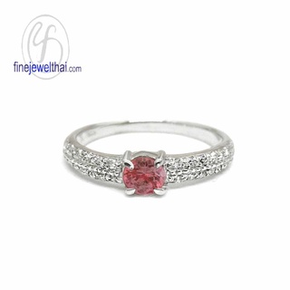 Finejewelthai-แหวนทับทิม-ทับทิม-แหวนพลอย-แหวนCZ-แหวนเงินแท้-พลอยประจำเดือนเกิด-Ruby-Silver-Ring-Birthstone-R1261rb