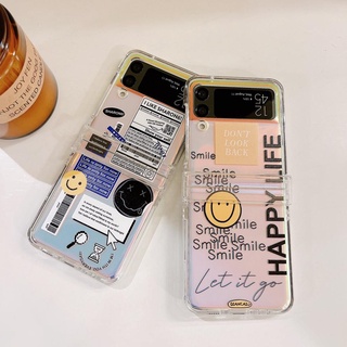 เคสโทรศัพท์มือถือ ลายหน้ายิ้ม สามชิ้น แฟชั่น สําหรับ Samsung Z Flip4 Z Flip3