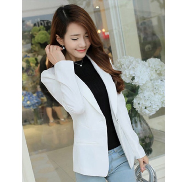*💋 (S - 2XL) เสื้อสูทผู้หญิงแฟชั่นสีขาวใส่ทำงาน สไตล์เรียบหรู  เสื้อสูทแบบตีเกล็ดเข้ารูปหน้าหลัง