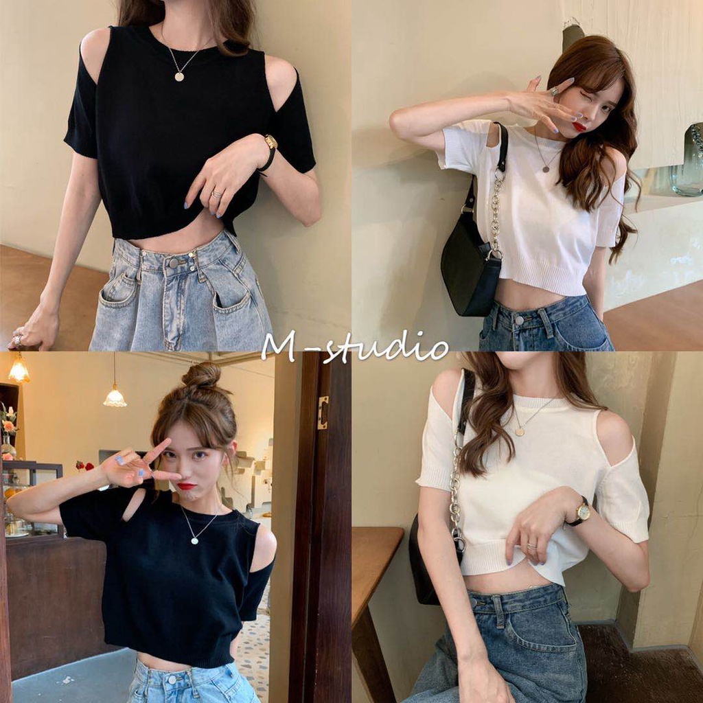 Maze*พร้อมส่ง*เสื้อไหมพรมโชไหล่  จั้มเอวไม่เหมือนใครๆ(39053)