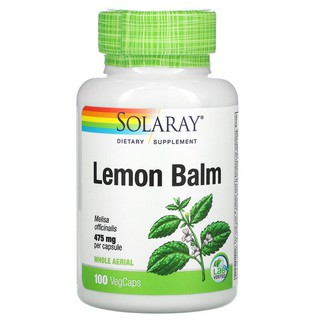 Solaray, Lemon Balm, 475 mg, 100 VegCaps ช่วยสนับสนุนอารมณ์ด้านบวก บรรเทาความเครียด และช่วยเพิ่มความผ่อนคลายด้วย