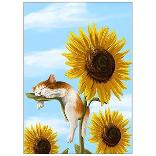 ชุดปักครอสติชพิมพ์ลาย ดอกทานตะวัน กับ แมว (Sunflower &amp; Cat Cross stitch kit)