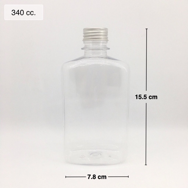 ขวดพลาสติกเพท 340 cc แบนเหลี่ยม พร้อมฝาอะลูมิเนียม